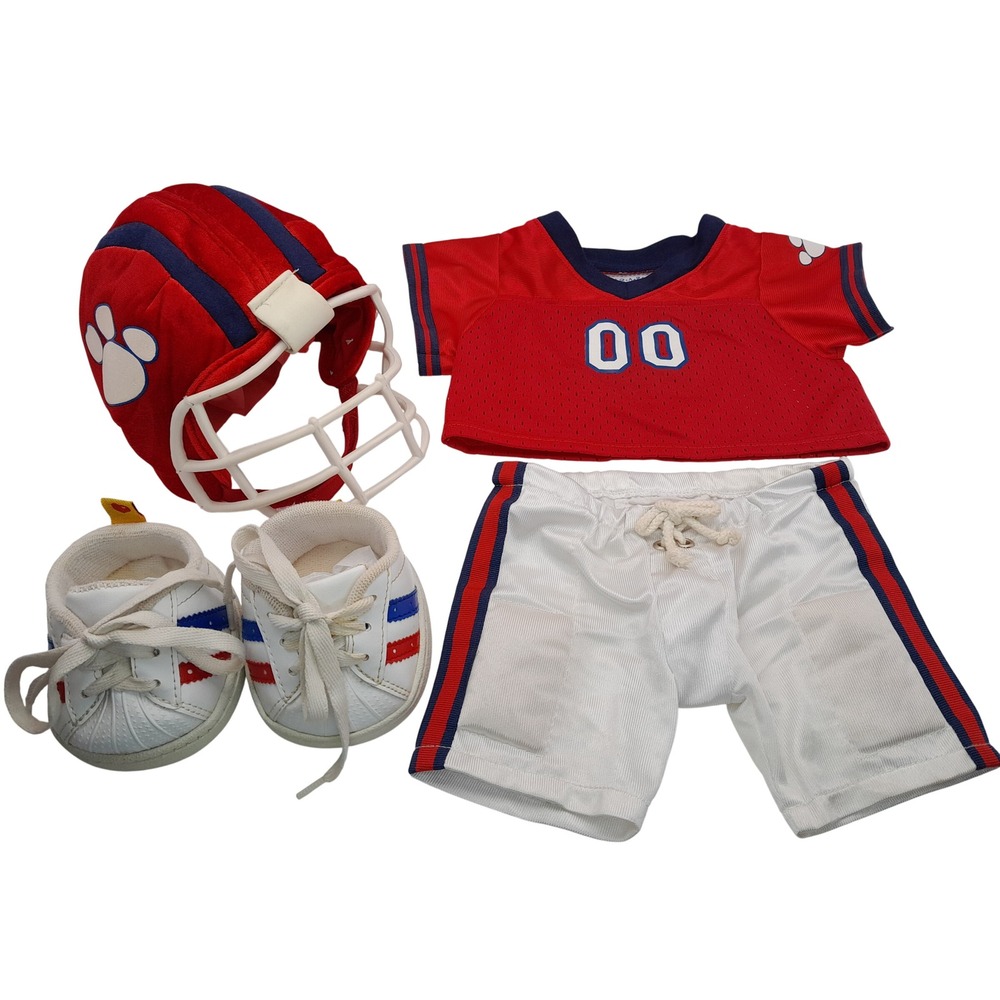 Build-A-Bear Workshop Football Uniform Set Red Jersey Pants Helmet Sneakers